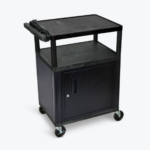 Luxor ENDURA® AV 34" H Three-Shelf Media Utility Cart with Cabinet and Electric, 24" x 18"