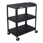 Luxor XL Adjustable-Height Three-Shelf Media Utility Cart, 32" x 20", Black