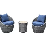 Allspace 3-Piece Barrel Shape Metal Patio Set with Storage Cover - Indigo