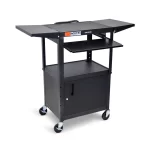 Luxor Adjustable-Height Three-Shelf Media Utility Cart with Pullout Tray, Locking Cabinet, and Drop Leaf Shelves, 24" W x 18" D, Black