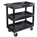 Luxor XL Three-Shelf Multi-Purpose Utility Cart, 32" x 18", Black, Tub Shelves with Heavy-Duty Casters