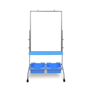 Luxor Dry Erase Magnetic Mobile Classroom Chart Stand White Board, 30x40, Integrated Storage Bins, Blue