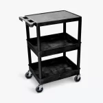 Luxor ENDURA® 34" H Three-Shelf Utility Cart, 24" W x 18" D, Black, Flat/Tub Shelves
