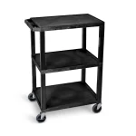 Luxor TUFFY™ 34" H Three-Shelf Multi-Purpose Utility Cart, 24" W x 18" D, Black, Flat Shelves