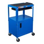 Luxor Adjustable-Height Three-Shelf Media Utility Cart with Pullout Tray and Locking Cabinet, 24" W x 18" D, Blue
