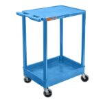 Luxor 32" H Two-Shelf Utility Cart, 24" W x 18" D, Blue, Tub/Flat Shelves