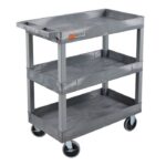 Luxor  XL Three-Shelf Multi-Purpose Utility Cart, 32" x 18", Gray, Tub Shelves with Heavy-Duty Casters – Grey