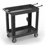 Luxor ESSENTIAL Two-Shelf Industrial Utility Cart with Ladder Holder, 36.5" x 24.5", Black