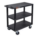 Luxor XL Three-Shelf Multi-Purpose Utility Cart, 32" x 18", Black, Shelves with Heavy-Duty Casters