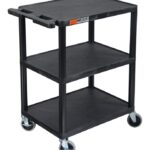 Luxor 34" H Three-Shelf Utility Cart, 24" W x 18" D, Black, Flat Shelves