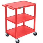Luxor 34" H Three-Shelf Utility Cart, 24" W x 18" D, Red, Flat Shelves