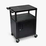 Luxor ENDURA® AV 34" H Three-Shelf Media Utility Cart with Cabinet, 24" x 18"