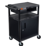 Luxor ENDURA® AV 34" H Three-Shelf Media Utility Cartwith Cabinet, Keyboard Tray, and Electric, 24" x 18"