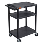 Luxor ENDURA® AV 34" H Three-Shelf Media Utility Cart with Electric, 24" x 18"