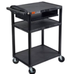 Luxor ENDURA® AV 34" H Three-Shelf Media Utility Cart with Keyboard Tray and Electric, 24" x 18"