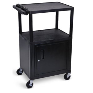 Luxor Endura AV Cart, 42"H, 3 Shelves, Cabinet, Electric