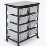 Luxor Mobile Bin Storage Unit - Double Row with Large Grey Bins