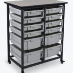 Luxor Mobile Bin Storage Unit - Double Row with Large and Small Grey Bins