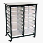 Luxor Mobile Bin Storage Unit - Double Row with Large and Small Clear Bins