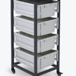 Luxor Mobile Bin Storage Unit - Single Row with Large Grey Bins