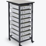 Luxor Mobile Bin Storage Unit - Single Row with Small Grey Bins