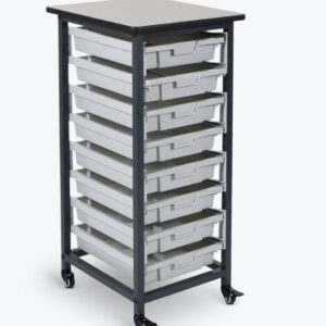 Luxor Mobile Bin Storage Unit - Single Row with Small Grey Bins
