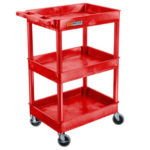 Luxor ENDURA® 34" H Three-Shelf Utility Cart, 24" W x 18" D, Red, Tub Shelves