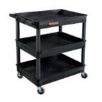 Luxor ENDURA® XL 34" H Three-Shelf Utility Cart, 32" W x 24" D, Black, Tub Shelves