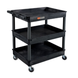 Luxor ENDURA® XL 34" H Three-Shelf Utility Cart, 32" W x 24" D, Black, Tub Shelves