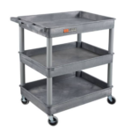 Luxor ENDURA® XL 34" H Three-Shelf Utility Cart, 32" W x 24" D, Grey, Tub Shelves