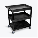 Luxor ENDURA® XL 34" Three-Shelf Utility Cart, 32" x 24", Black, Tub/Flat Shelves