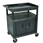 Luxor ENDURA® XL 34" Three-Shelf Utility Cart, 32" x 24", Black, Tub/Flat Shelves with Cabinet