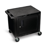 Luxor TUFFY™ 26" H Two-Shelf Multi-Purpose Utility Cart with Cabinet and Electric, 24" W x 18" D, Black