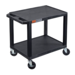 Luxor TUFFY™ 26" H Two-Shelf Multi-Purpose Utility Cart with Electric, 24" W x 18" D, Black Shelves/Nickel Legs