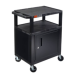 Luxor 34"H AV Cart - 3 Shelves, Cabinet, Electric - Black Legs