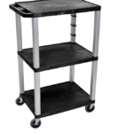 Luxor Black Tuffy 3-Shelf 42" AV Cart With Nickel Legs
