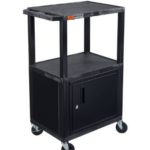 Luxor TUFFY™ 42" H Three-Shelf Multi-Purpose Utility Cart with Cabinet and Electric, 24" W x 18" D, Black