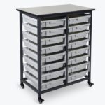 Luxor Mobile Bin Storage Unit - Double Row with Small Grey Bins