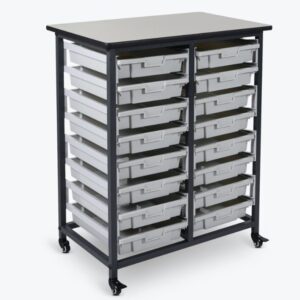 Luxor Mobile Bin Storage Unit - Double Row with Small Grey Bins
