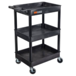 Luxor ENDURA® 34" H Three-Shelf Utility Cart, 24" W x 18" D, Black, Tub