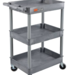 Luxor ENDURA® 34" H Three-Shelf Utility Cart, 24" W x 18" D, Grey, Tub Shelves