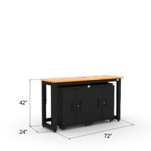 Garage storage cabinets with 2 base cabinets and 72 inch solid wood worktop