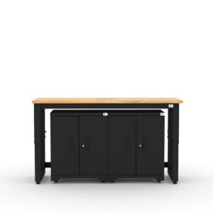 Garage storage cabinets with 2 base cabinets and 72 inch solid wood worktop