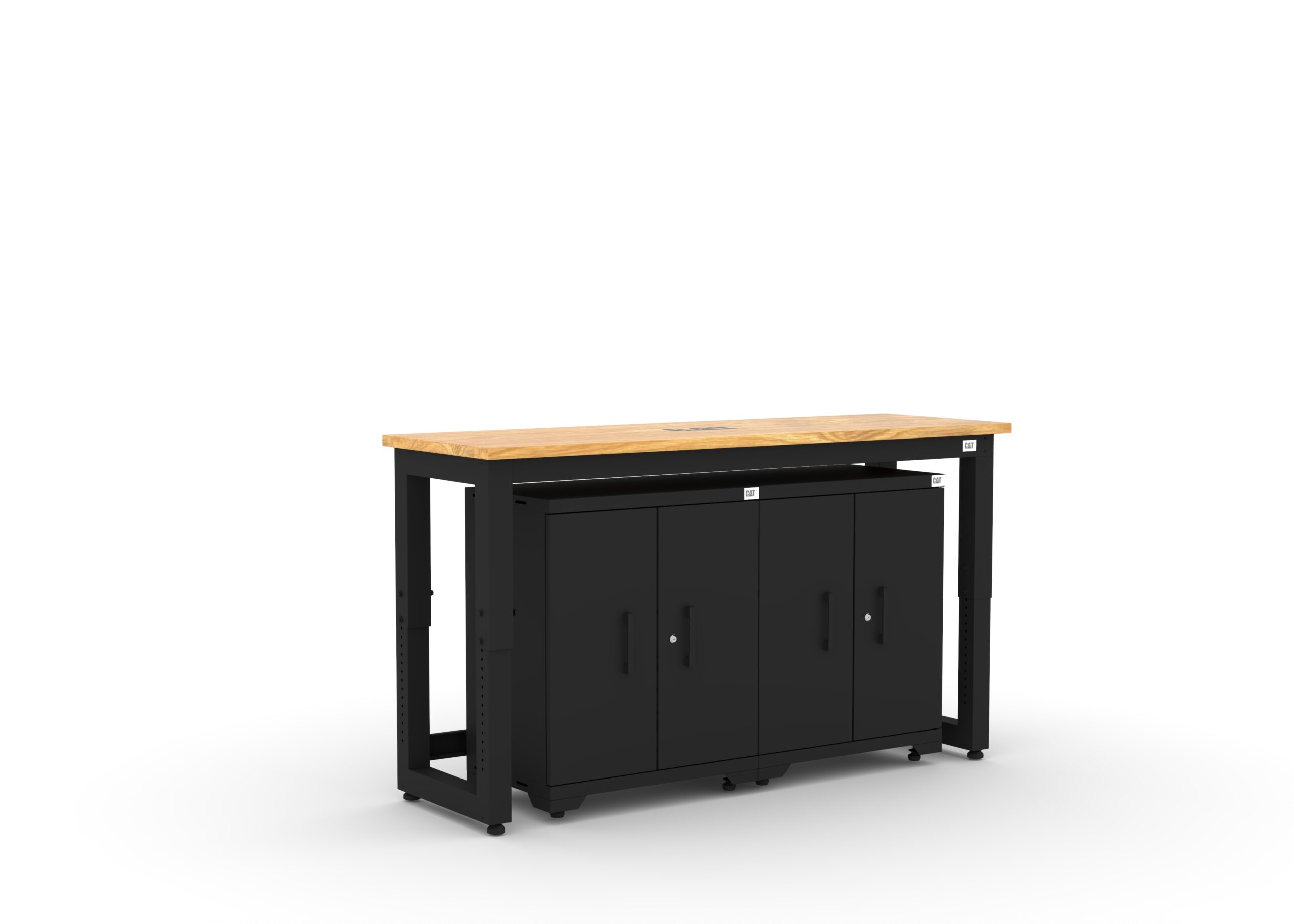 CAT-FWSETA_right Garage storage cabinets with 2 base cabinets and 72 inch solid wood worktop