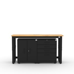 Garage storage cabinets with 1 base cabinet, 1 tool cabinet and 72 inch solid wood worktop