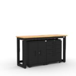 Garage storage cabinets with 1 base cabinet, 1 tool cabinet and 72 inch solid wood worktop
