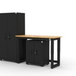 CAT garage storage cabinet set with 1 locker, 1 base cabinet and 48 inch worktop