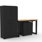 CAT garage storage cabinet set with 1 locker, 1 base cabinet and 48 inch worktop