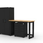 Garage storage cabinets with 1 locker, 1 tool cabinet and 48 inch solid wood worktop