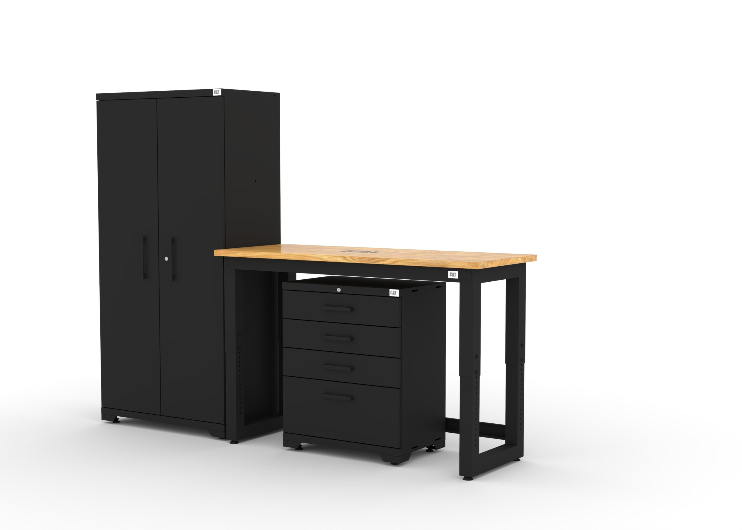 CAT-FWSETD_left Garage storage cabinets with 1 locker, 1 tool cabinet and 48 inch solid wood worktop